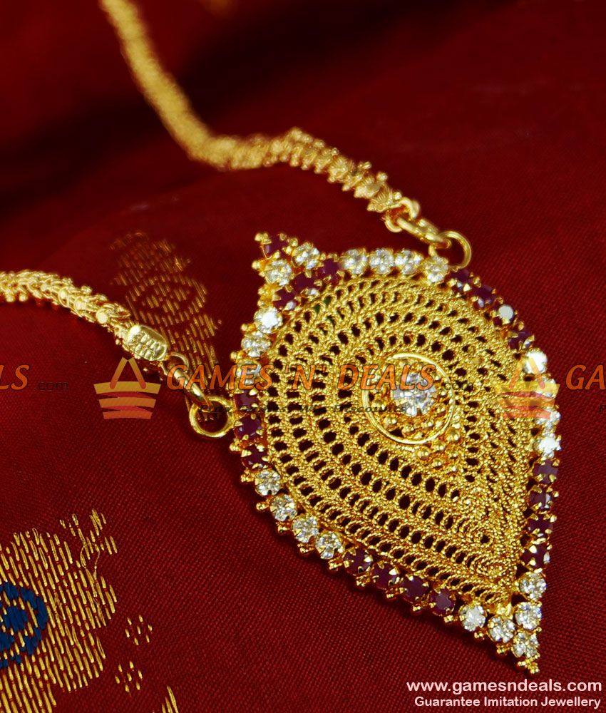 BGDR68 South Indian Traditional Ruby Vishnu Dollar Gold Plated